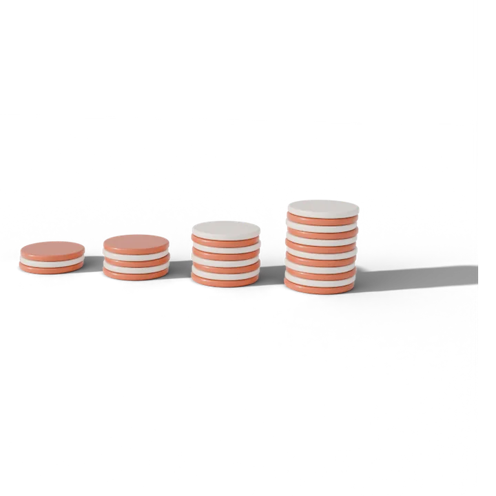 Stacks of ceramic coins, higher for longer terms